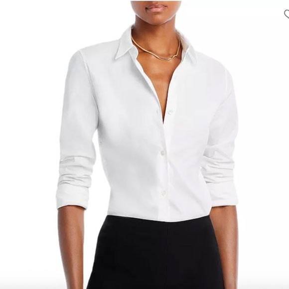 NEW Theory Tenia Luxe Stretch Cotton Top – White – Size Large - Picture 1 of 16